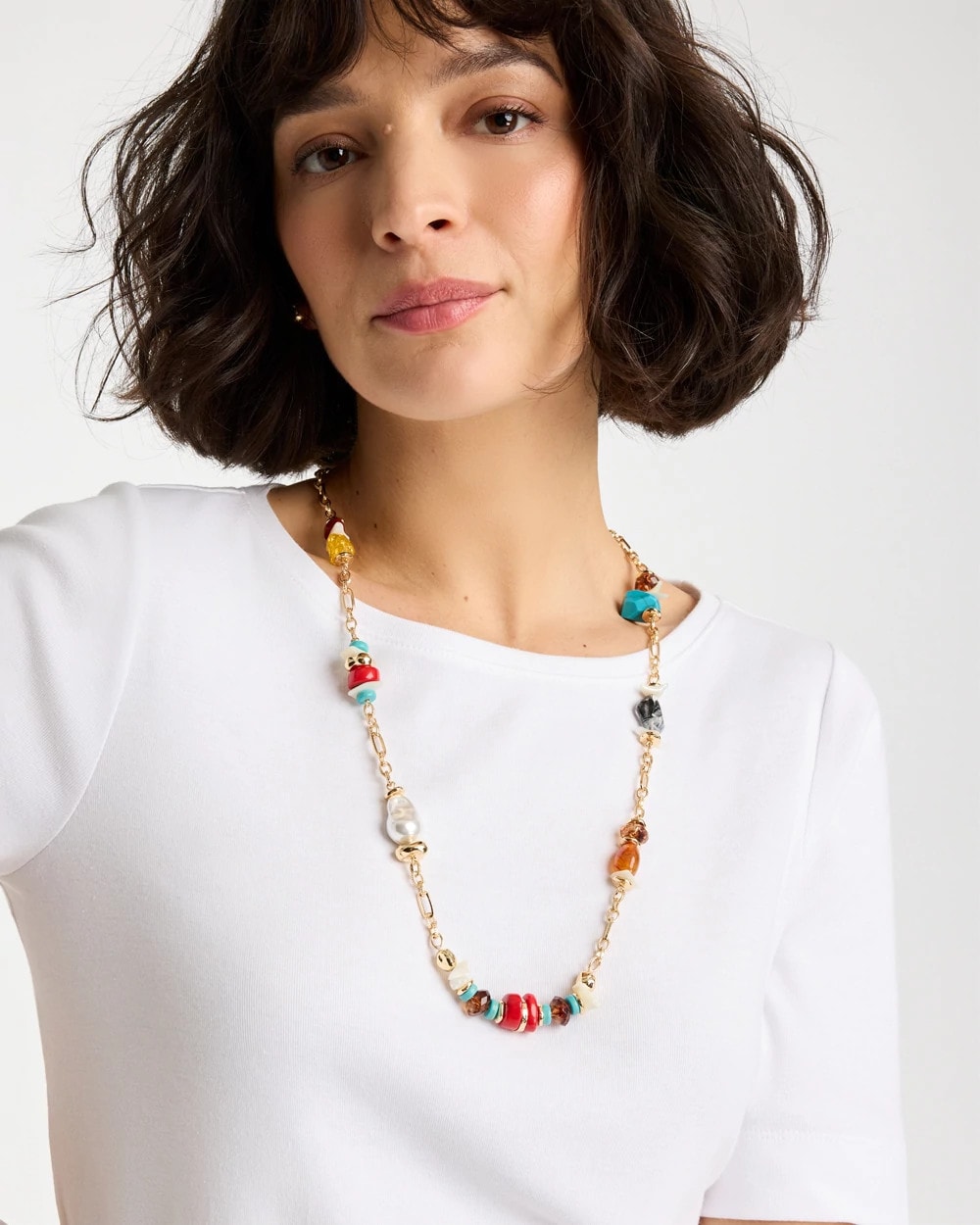 Mixed-Media Long Beaded Necklace