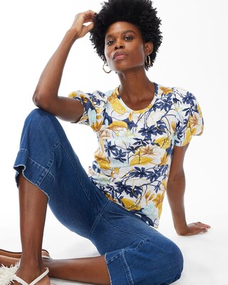 Tropical Puff Sleeve Slub Tee
