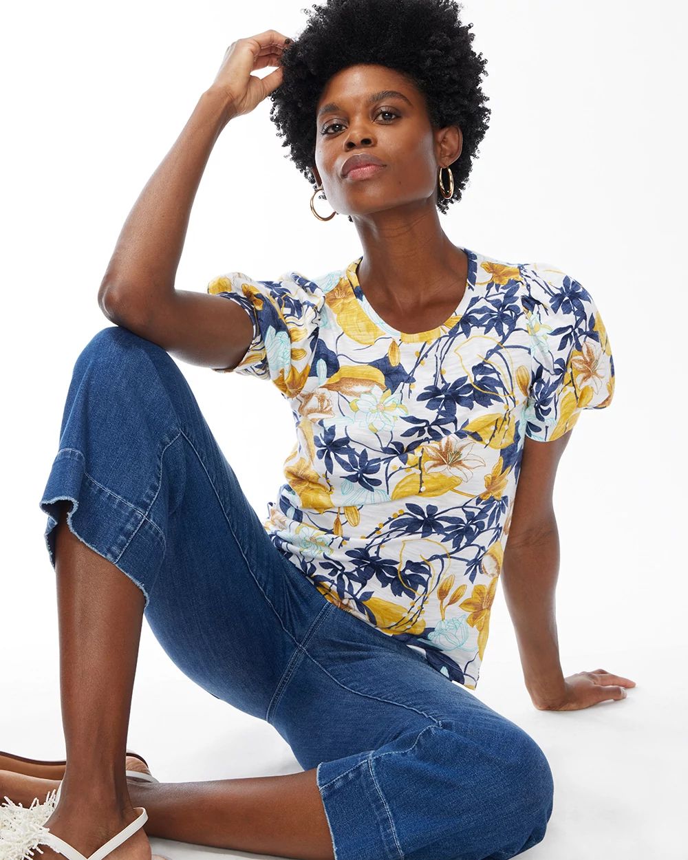 Tropical Puff Sleeve Slub Tee