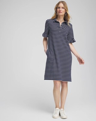 Zenergy® UPF Knit Stripe Ruffle Sleeve Polo Dress