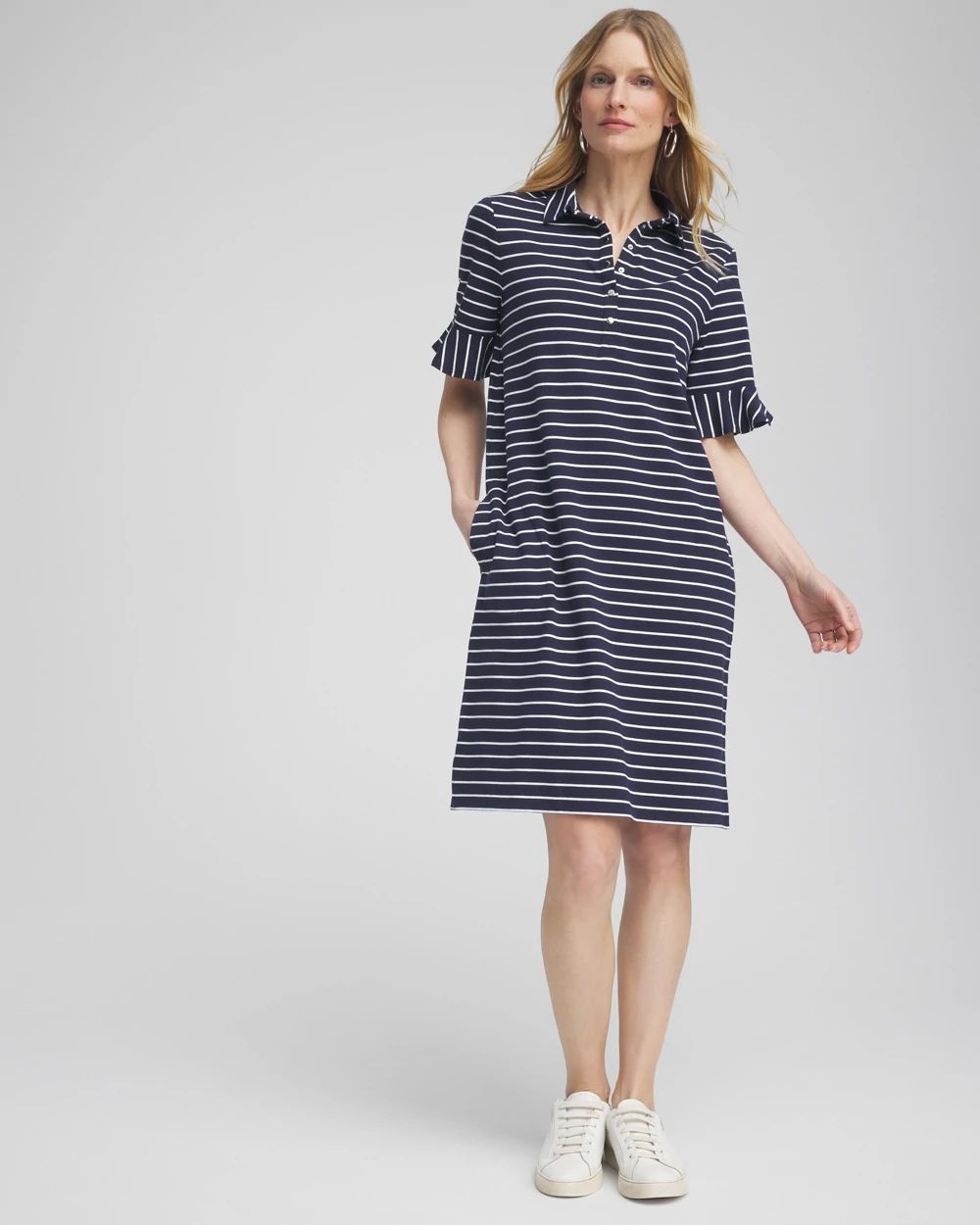 Zenergy® UPF Knit Stripe Ruffle Sleeve Polo Dress