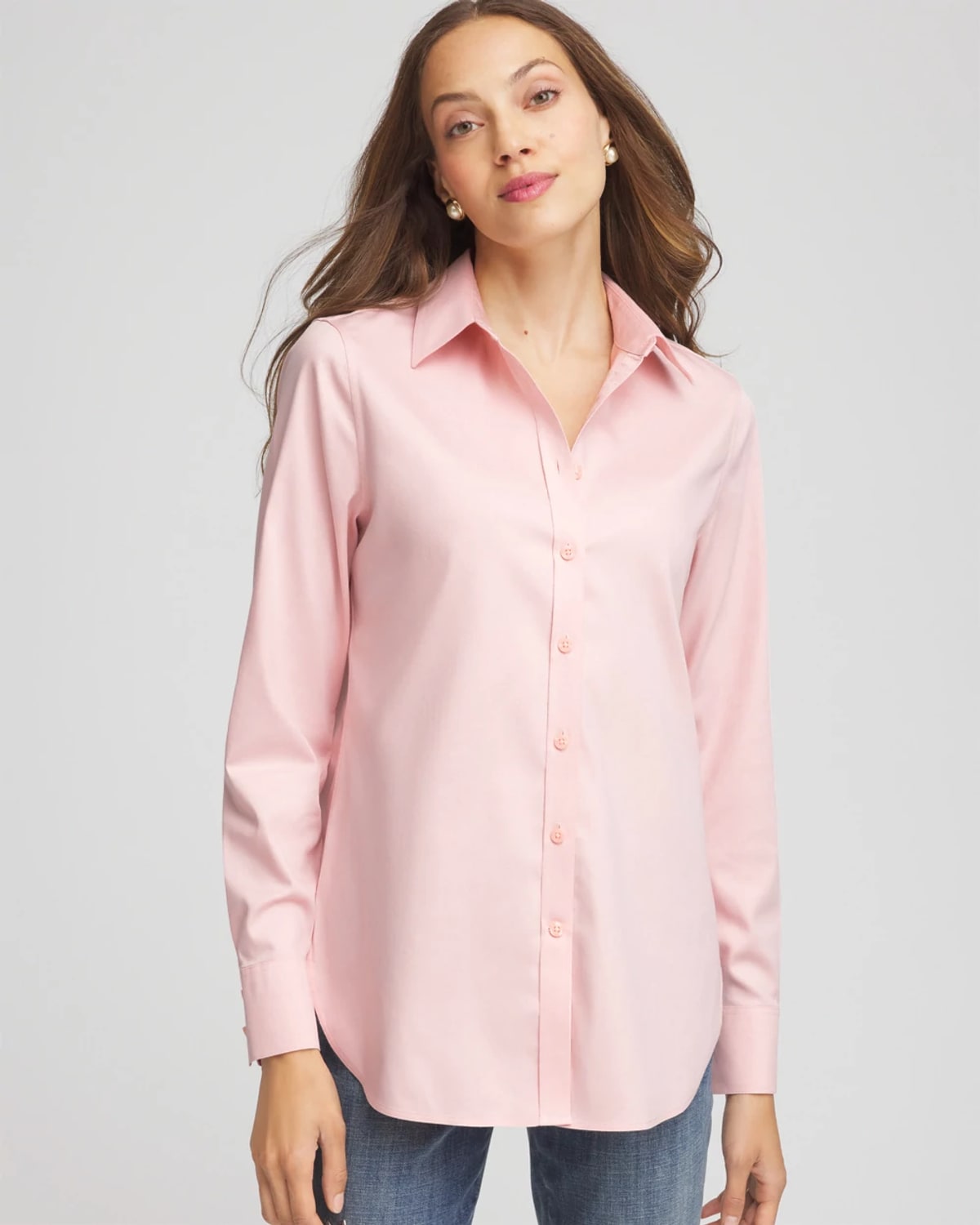 Chico's No Iron Fall Stretch Shirt In Blushed In Pink