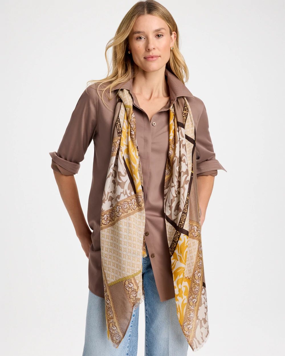 Paisley Print Block Oblong Scarf click to view larger image.