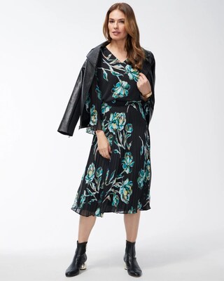 Crepe Pleated Floral Midi Dress