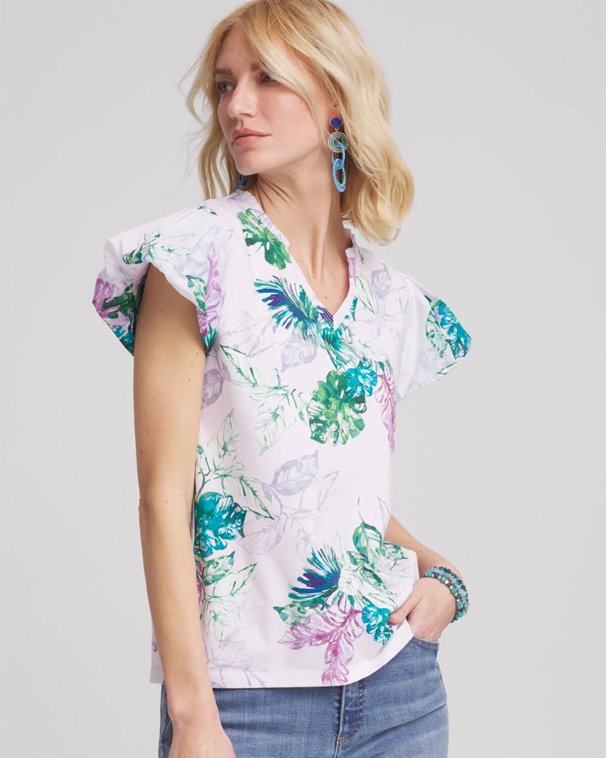 Chico's Notch Neck Cap Sleeve Tee In Purple In Purple