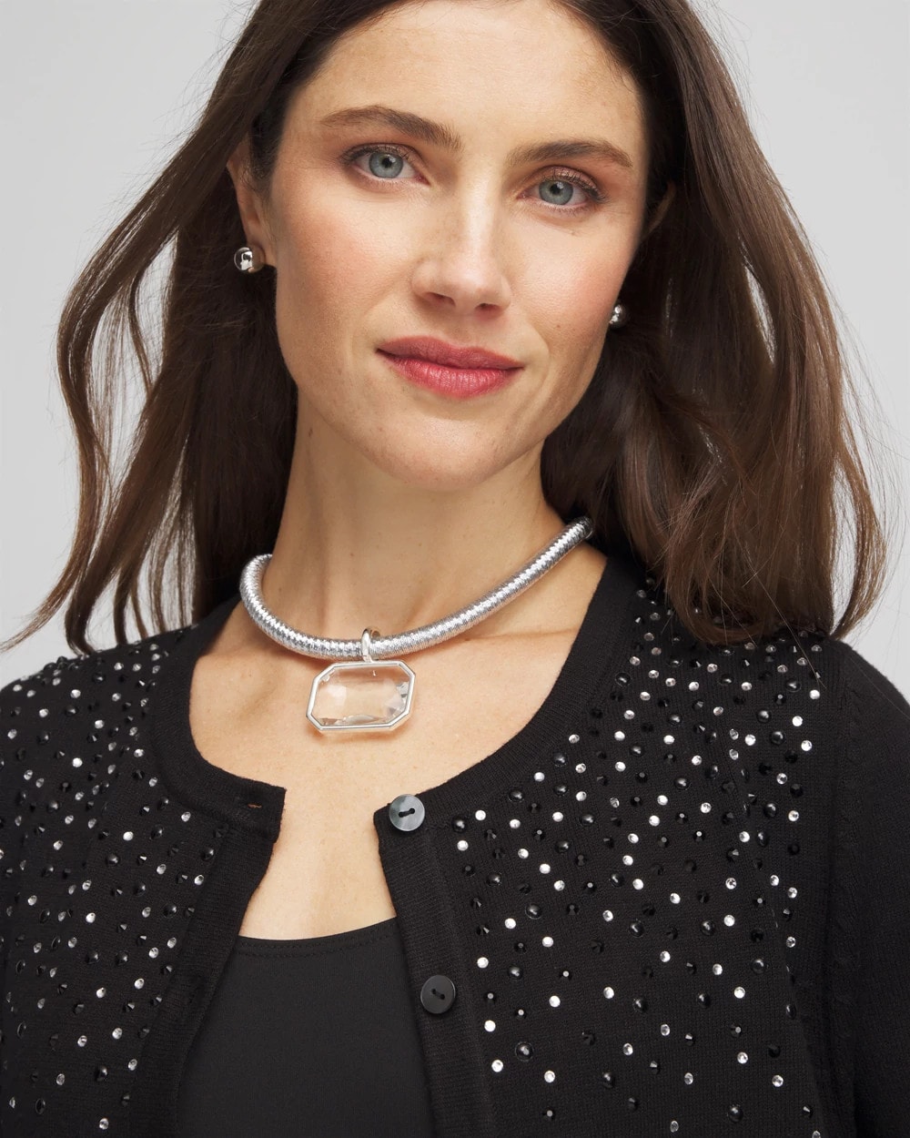 Silvertone Gem Pendant Cord Necklace