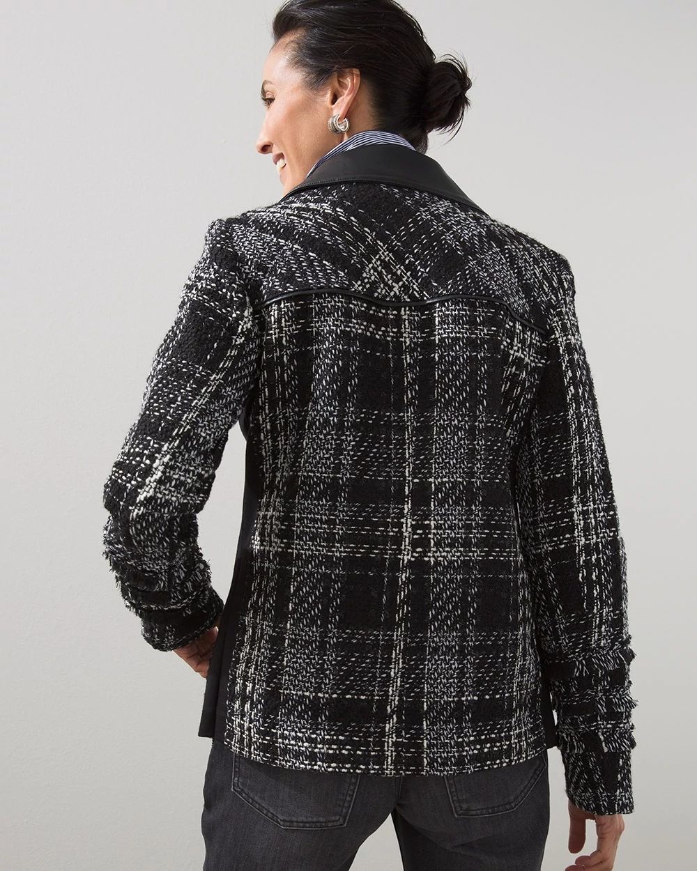 Tweed and Faux Leather Moto Jacket