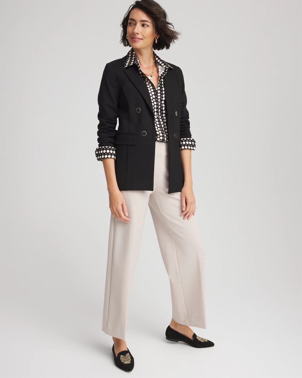 Ponte Double-Breasted Knit Blazer