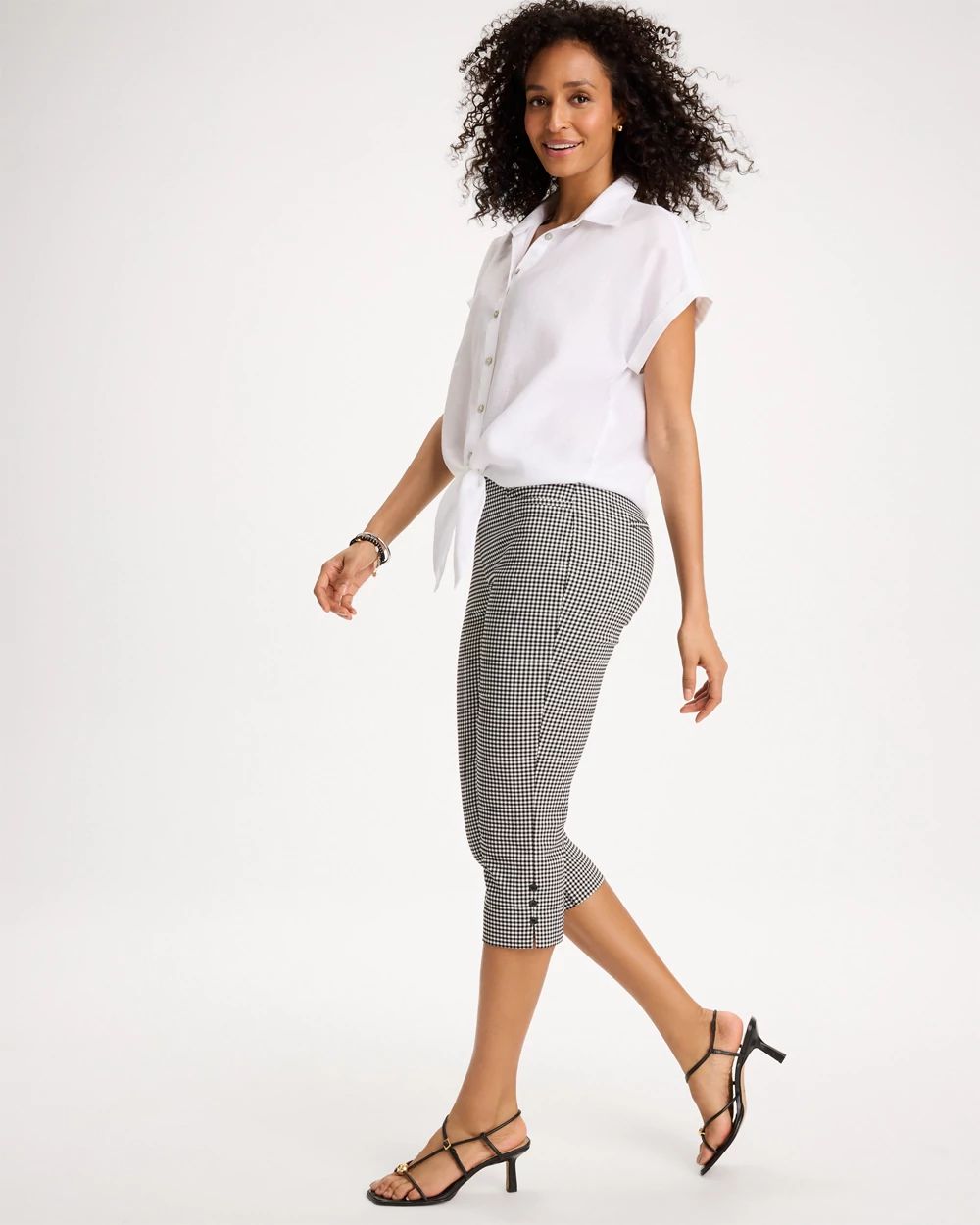 Brigitte™ Slim Gingham Pull-On Capri Pant click to view larger image.