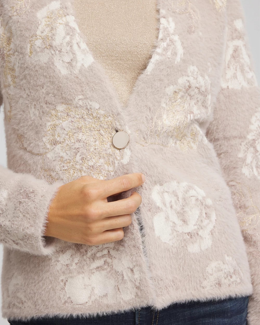 Fuzzy Jacquard Boyfriend Cardigan