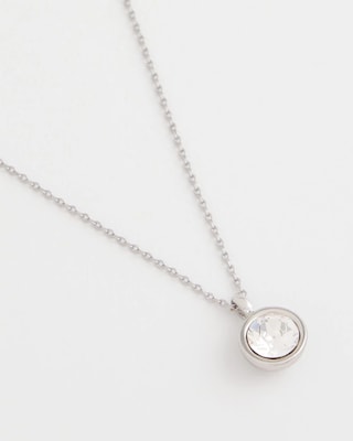 Bezel Set Pendant Silvertone Necklace click to view larger image.