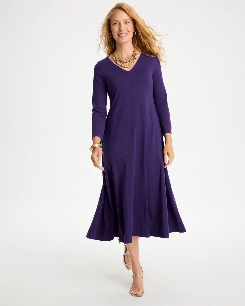 Ponte Godet Long-Sleeve Dress