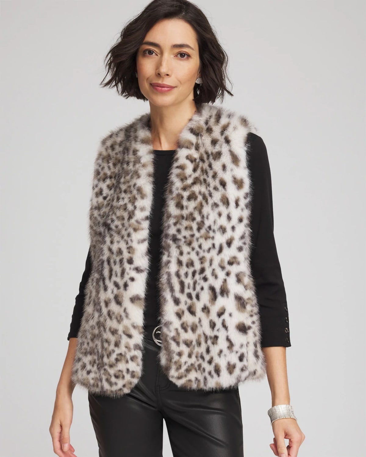 Chico's Snow Leopard Faux Fur Vest In Cream In White