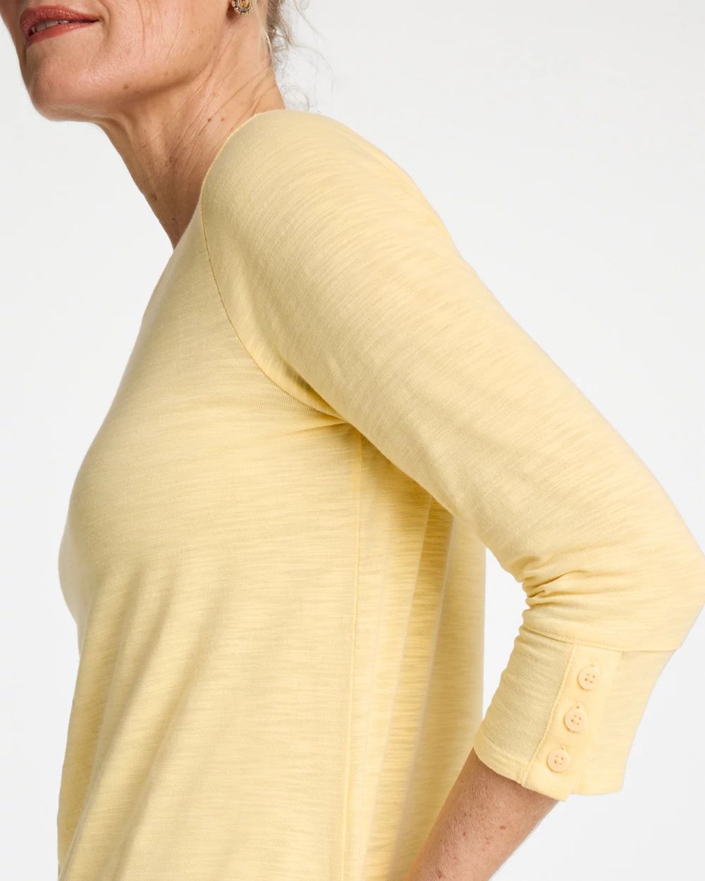 Cotton Slub 3/4 Sleeve Button Tee