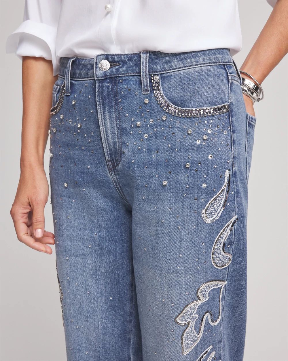 Embellished Tapered Jeans click to view larger image.