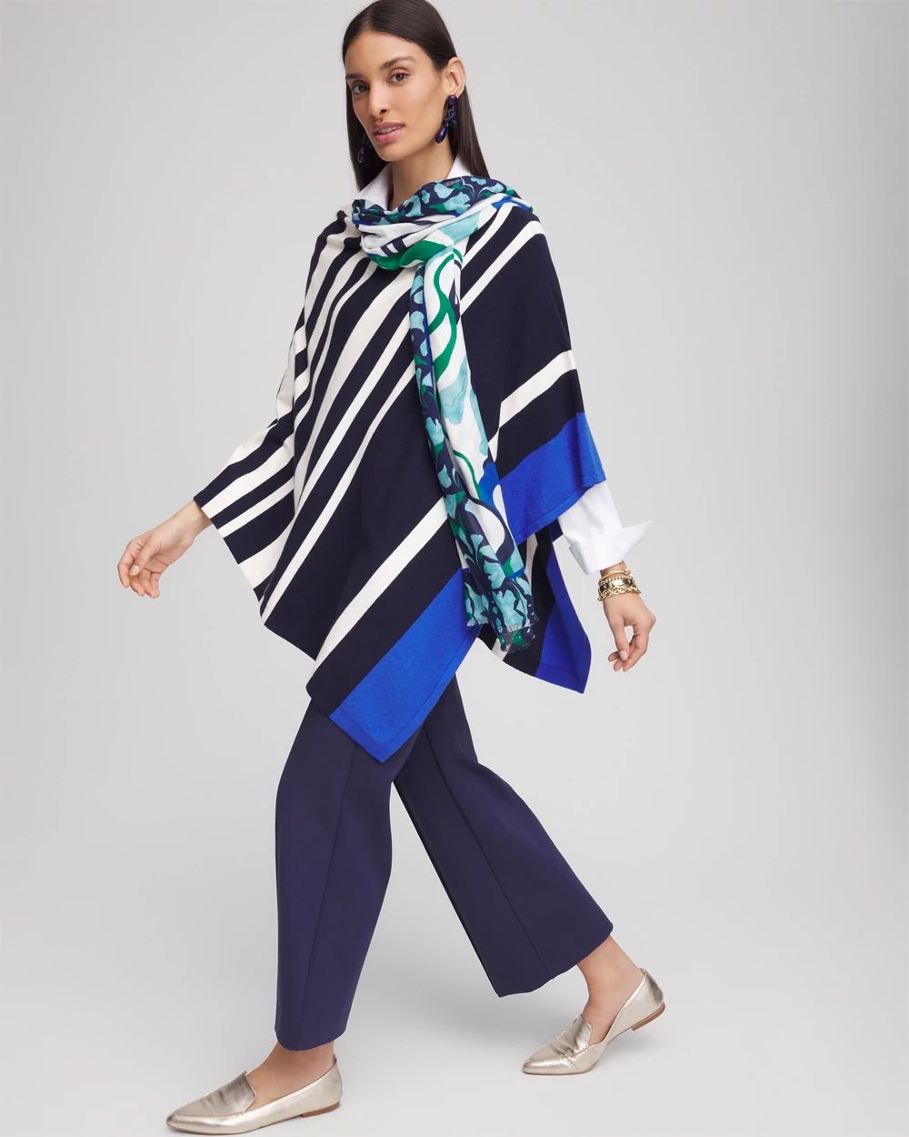 Stripe Jacquard Poncho click to view larger image.