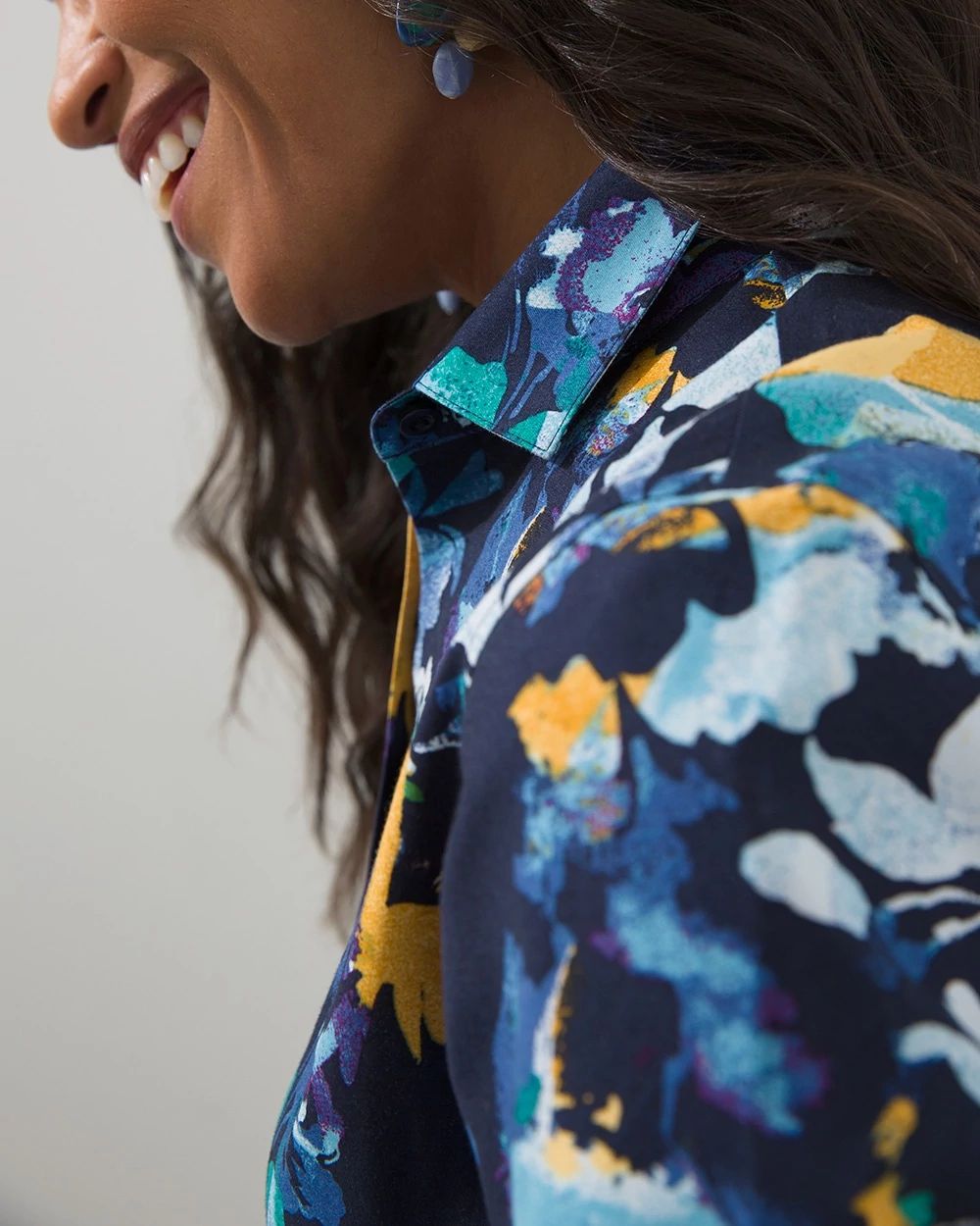 No-Iron Stretch Floral Print Tunic