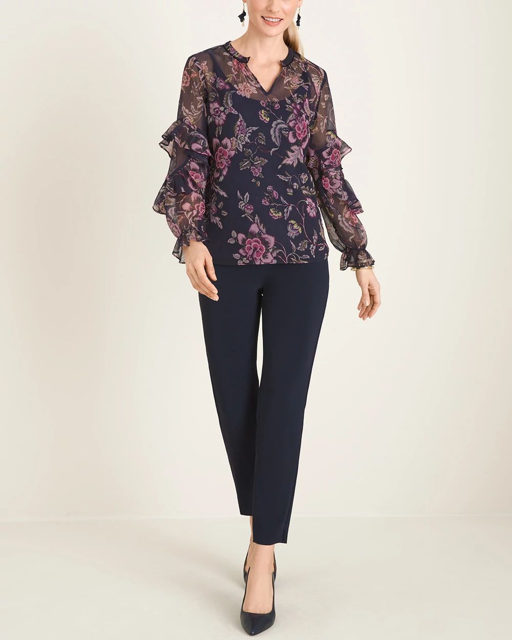 Pull-On Tapered Crepe Ankle Pants