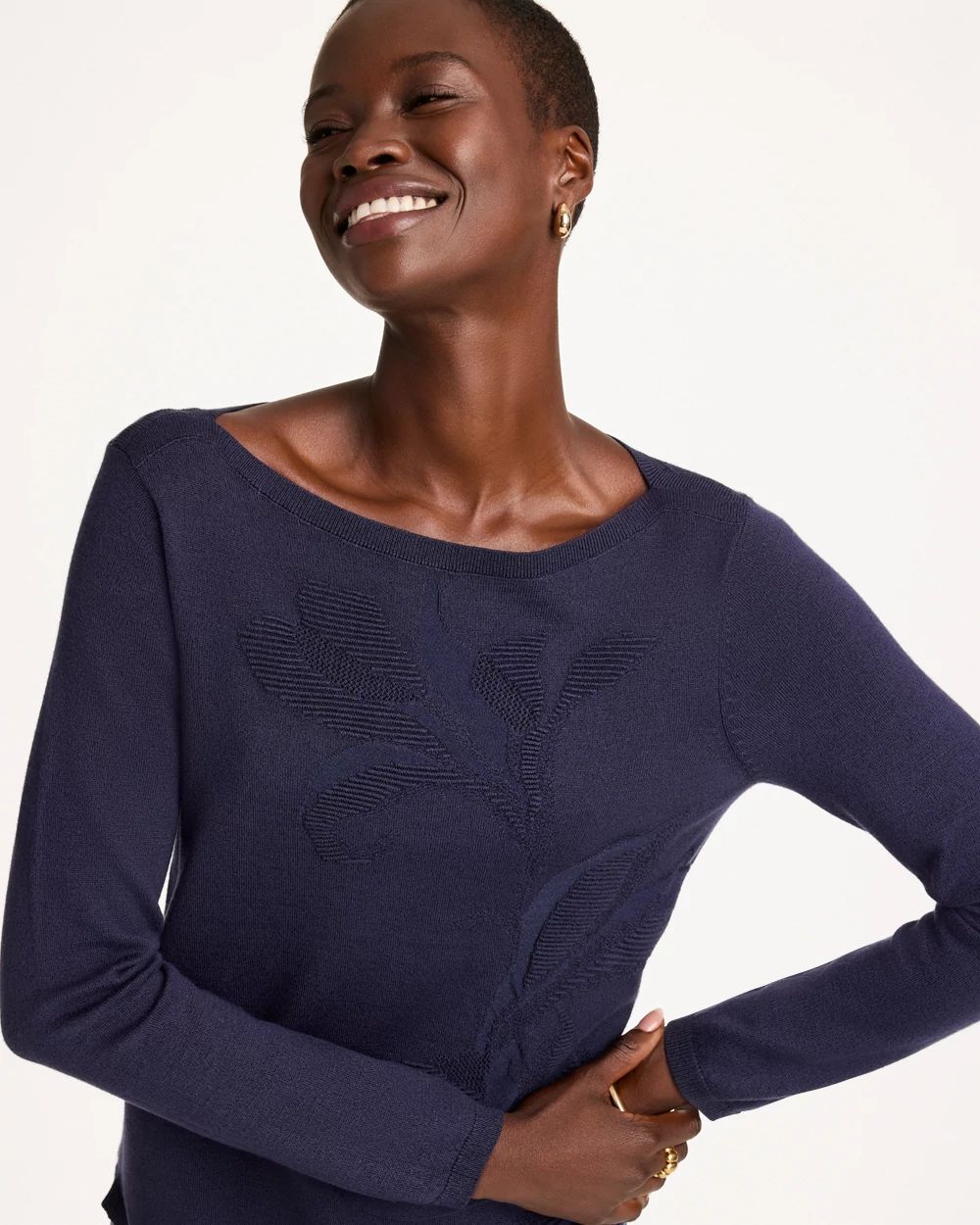 Ella Bateau Jacquard Pullover Sweater click to view larger image.