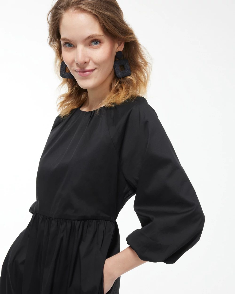 Poplin Balloon Sleeve Dress