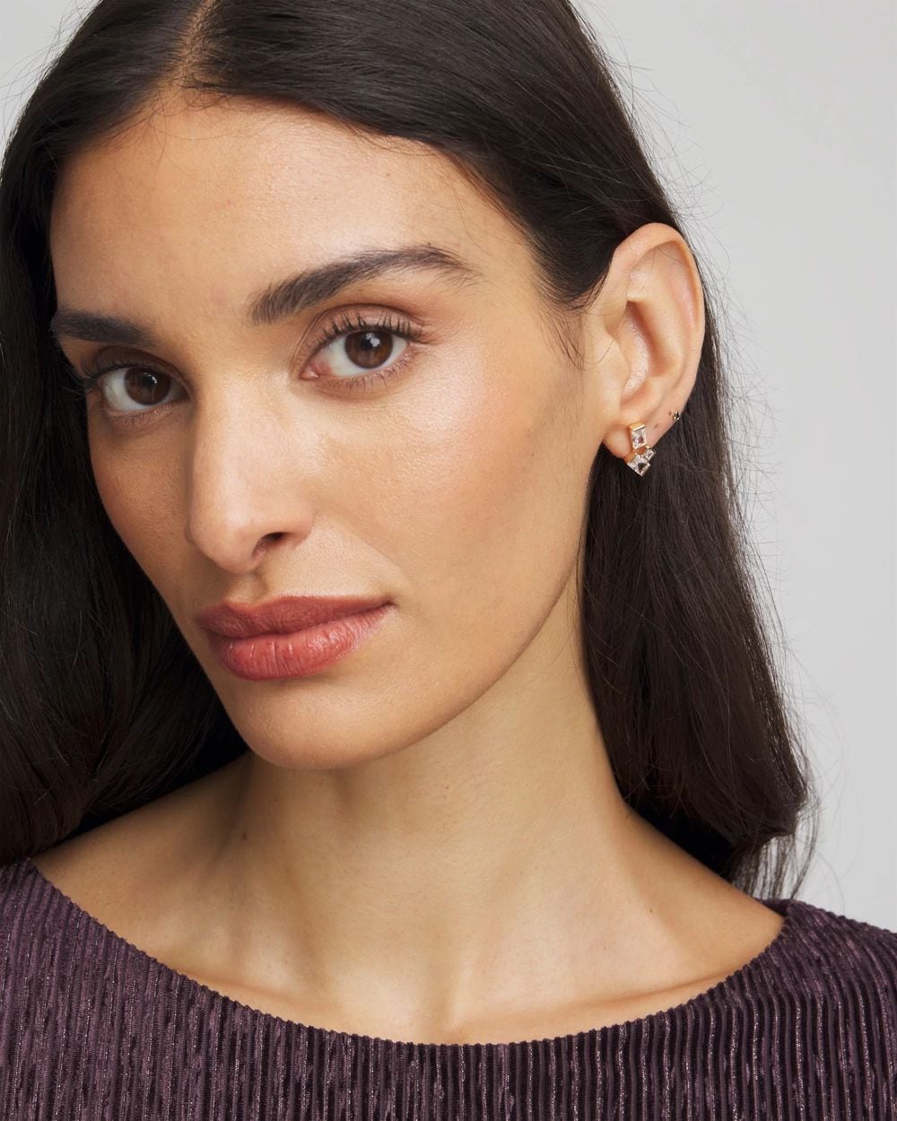 Emerald Cut Goldtone Cluster Stud Earrings