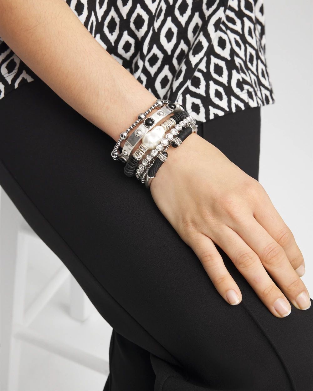 Black & Silver Tone Wrapped Cuff Bracelet