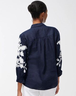 Linen Embroidered Ruffle Sleeve Shirt