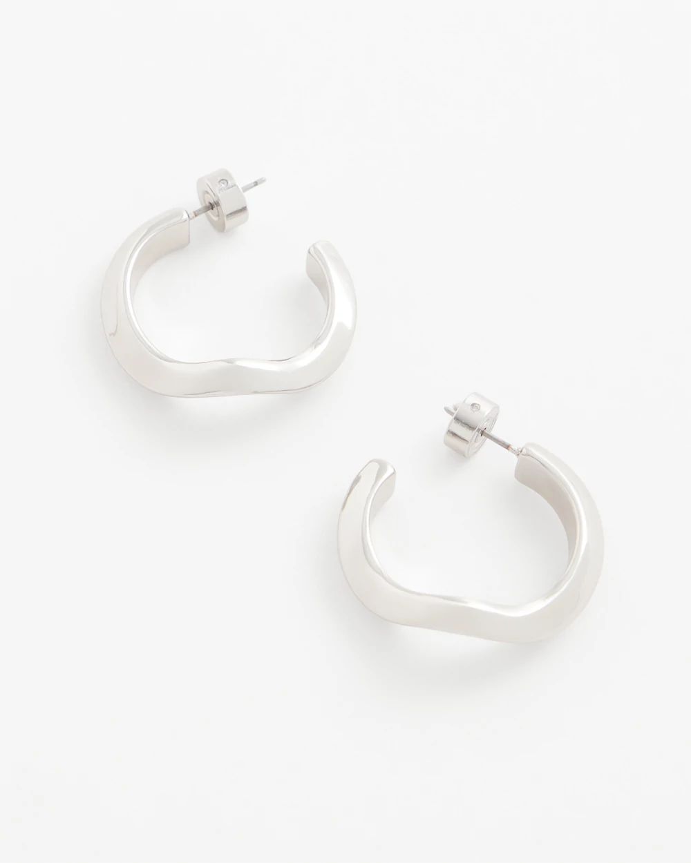 No Droop® Silvertone Wavy Hoop Earrings