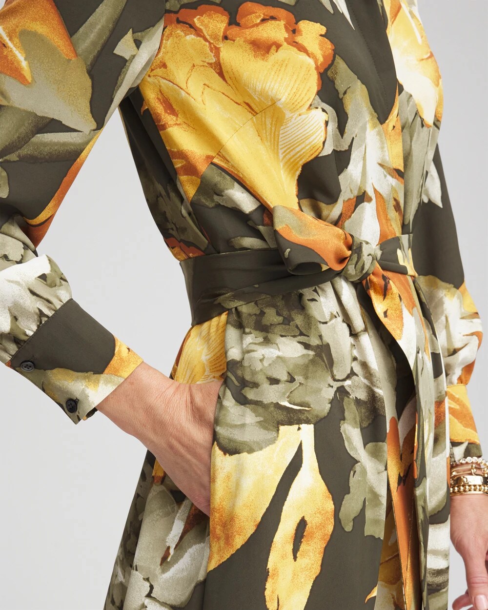 Fall Floral Print Shirt Dress