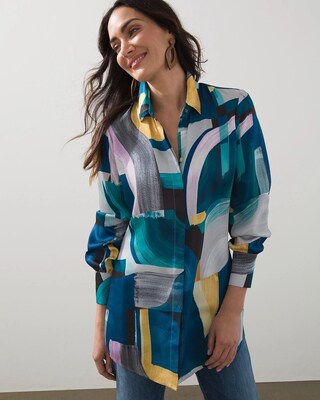 Abstract Print Button Front Tunic