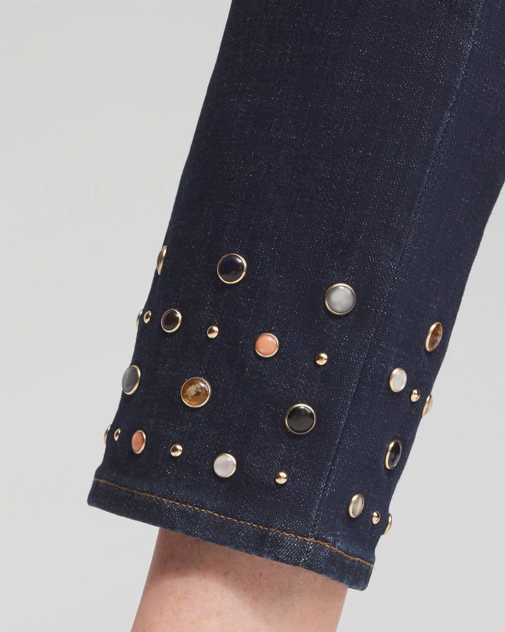 Petite Girlfriend Rivet Detail Ankle Jeans