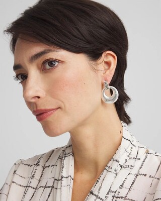 Silver & Pave Drop Circle Earrings