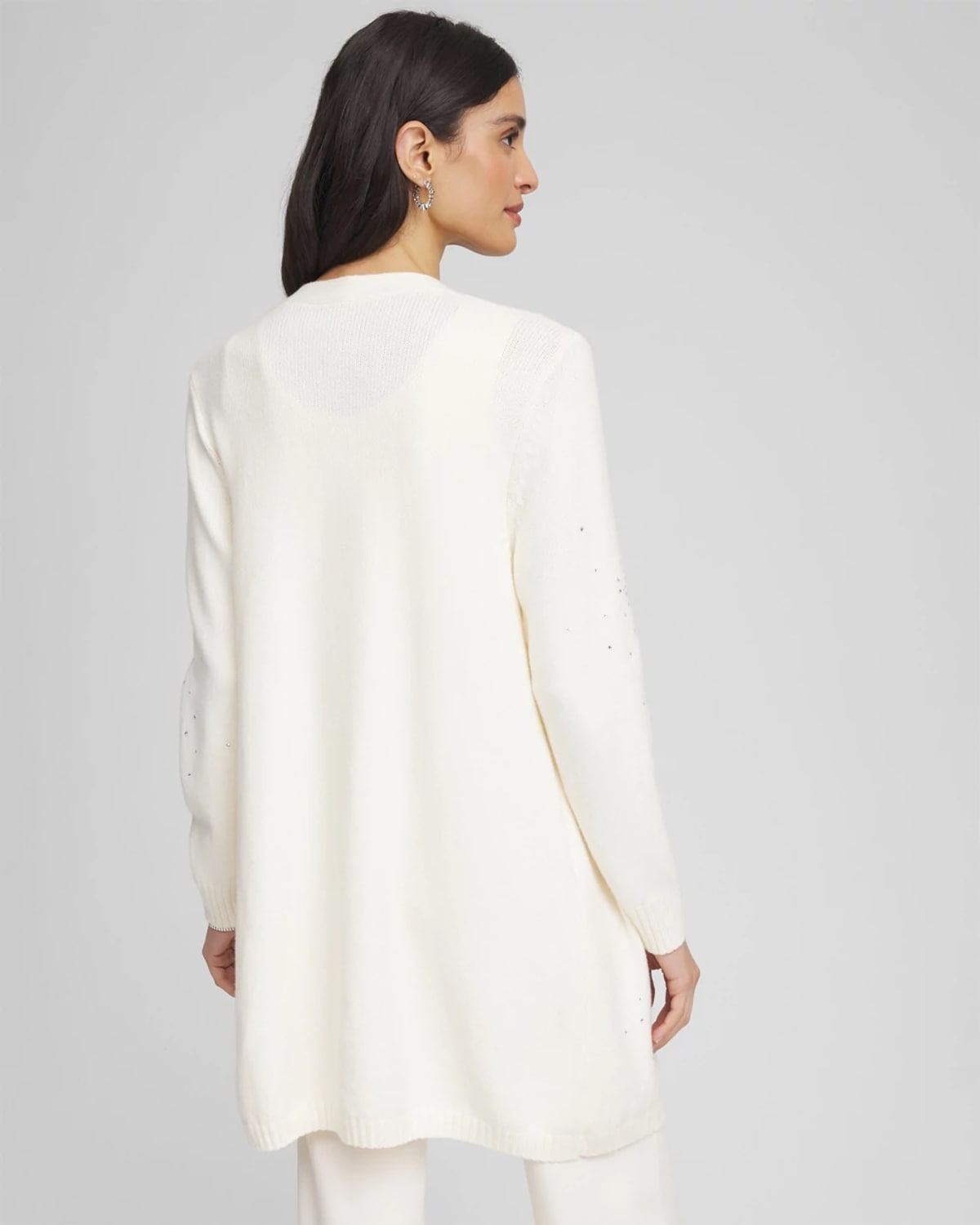 Chico's Rhinestone Embellished Cardigan Sweater In Cream In White