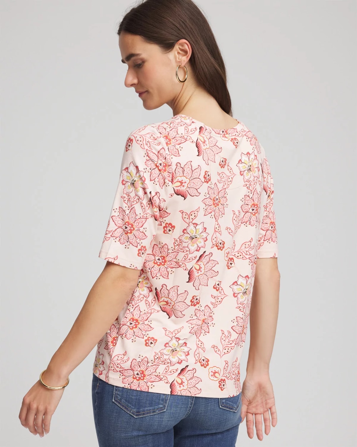 Chico's Elbow Sleeve Tee In Siesta Rose