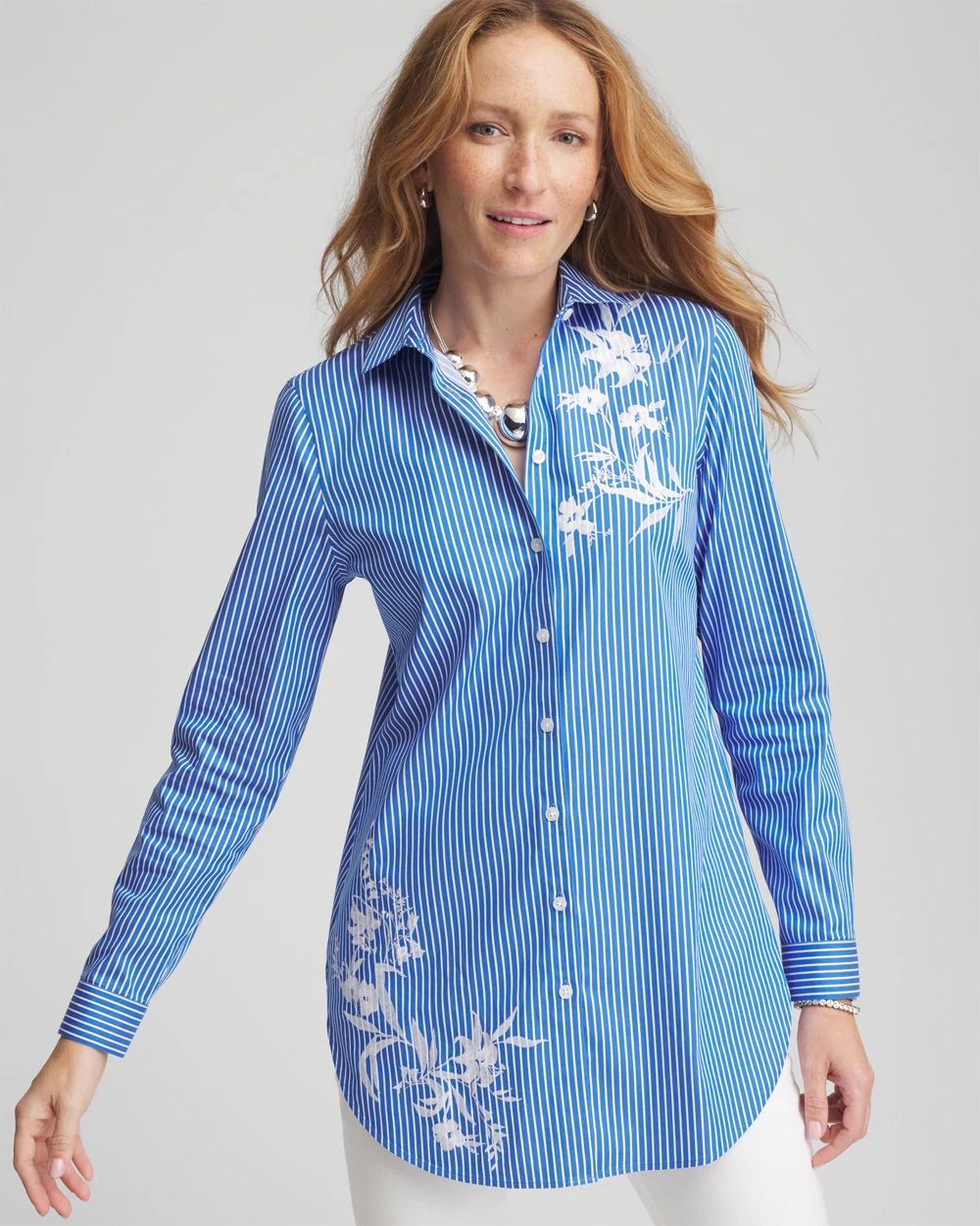 No Iron™ Embroidered Pinstripe Tunic click to view larger image.