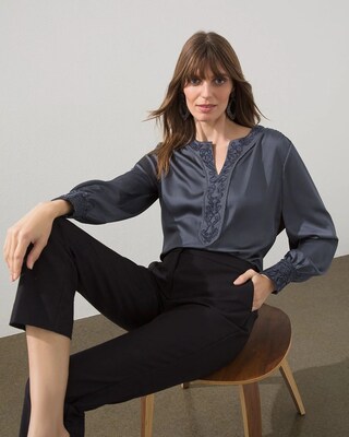Satin Chenille Smocked Blouse