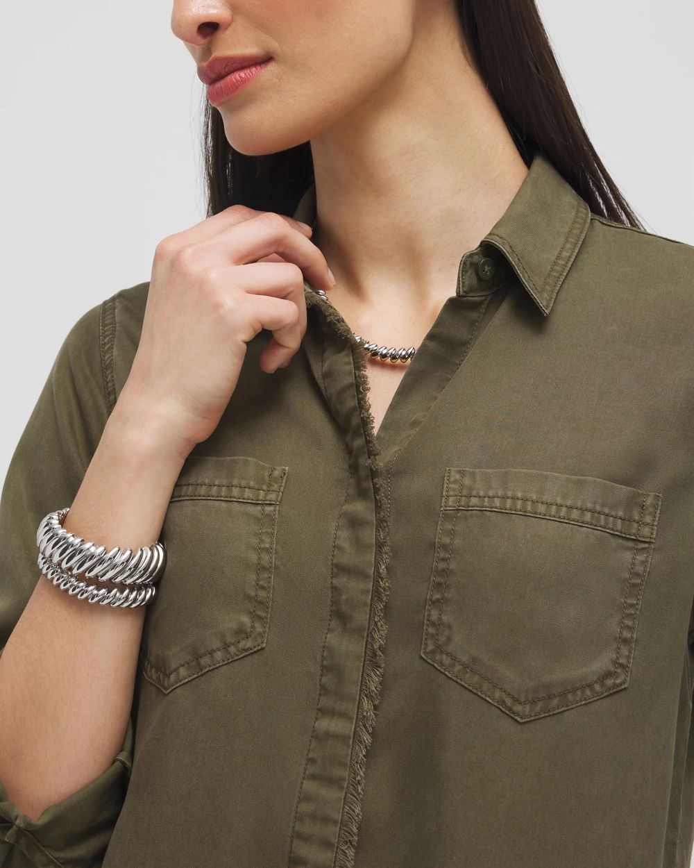 Twill Fringe Hem Shirt