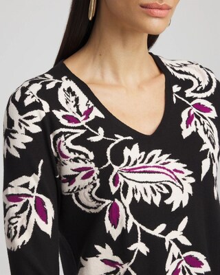 Floral Intarsia Pullover Sweater click to view larger image.