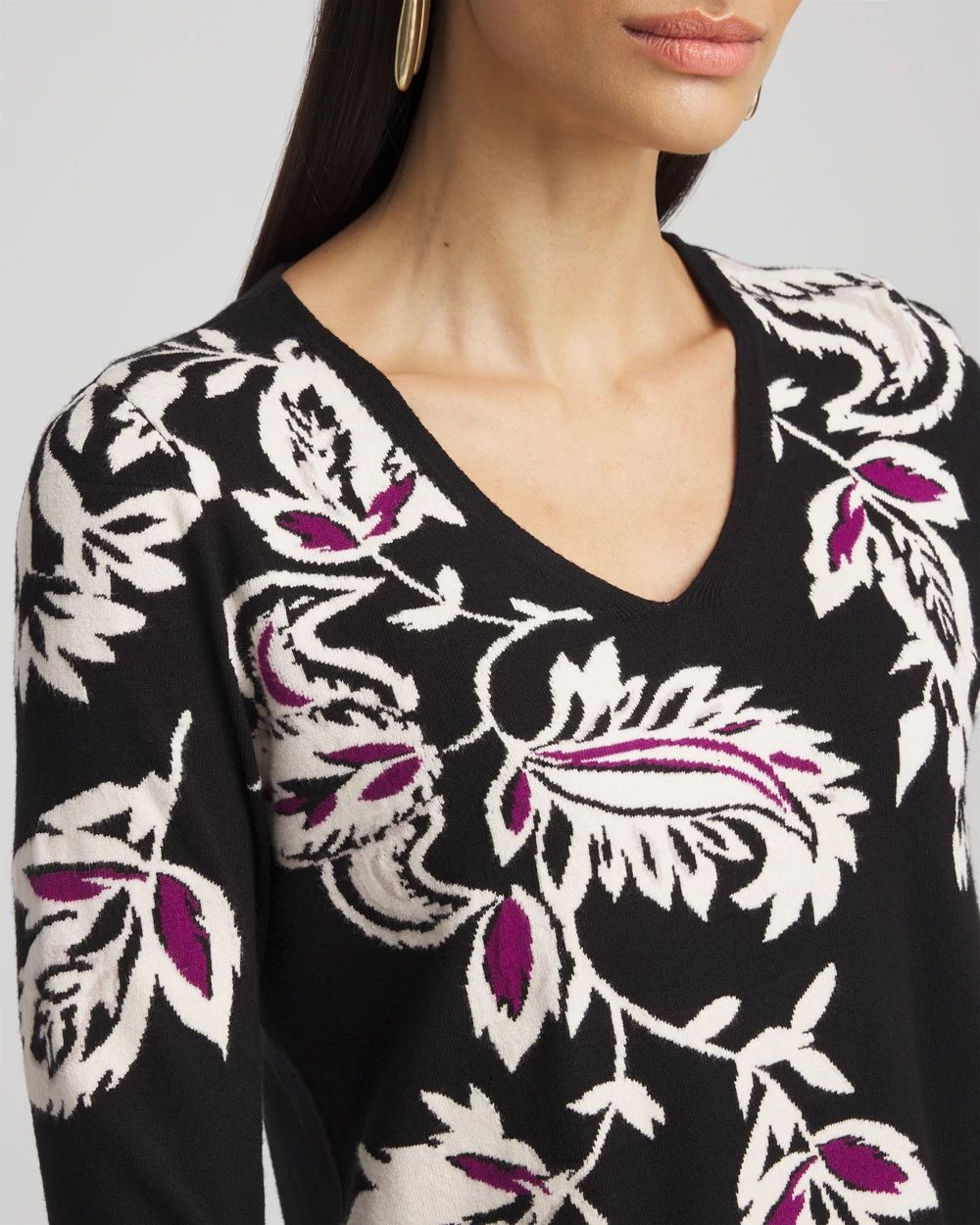 Floral Intarsia Pullover Sweater