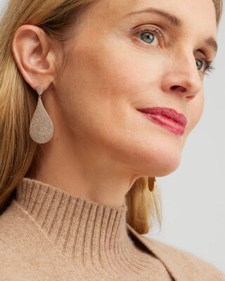 Gold Tone Pavé Teardrop Earrings