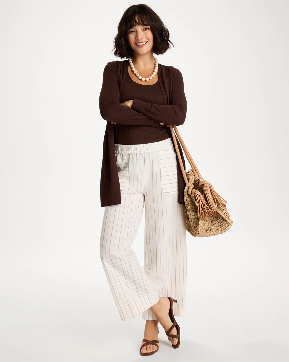 Petite Pinstriped Linen-Cotton Crop Pant