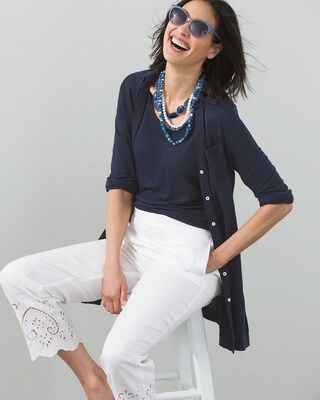 Linen Button Front Tunic Cardigan