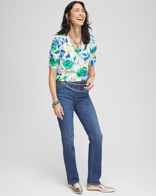 Slub Shirred Sleeve Henley Tee click to view larger image.