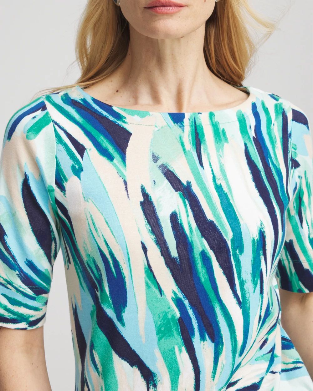 Palm Print Pima Cotton Bateau-Neck Tee