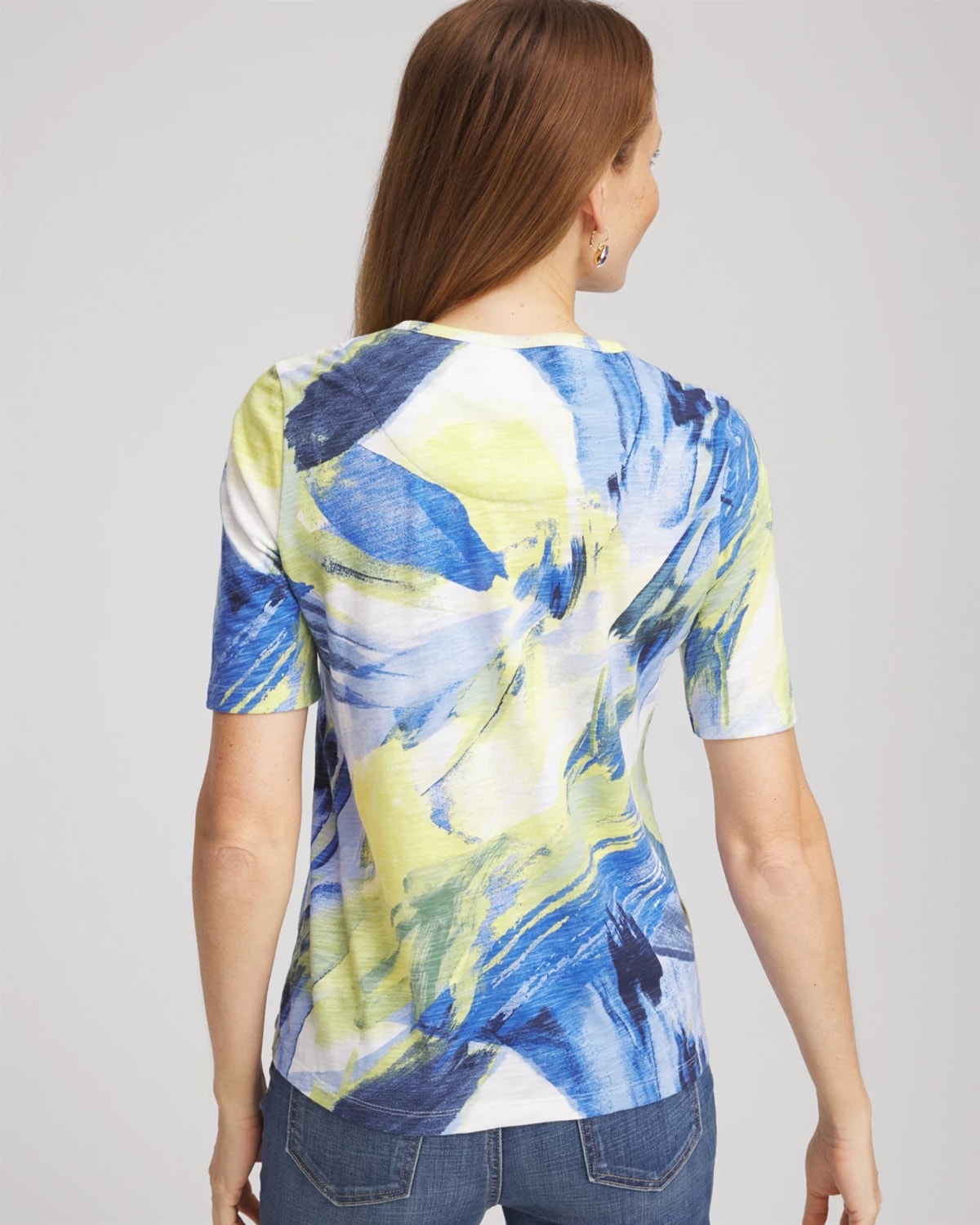 Chico's Double-knit Short Sleeve Tee In White In Animal Print