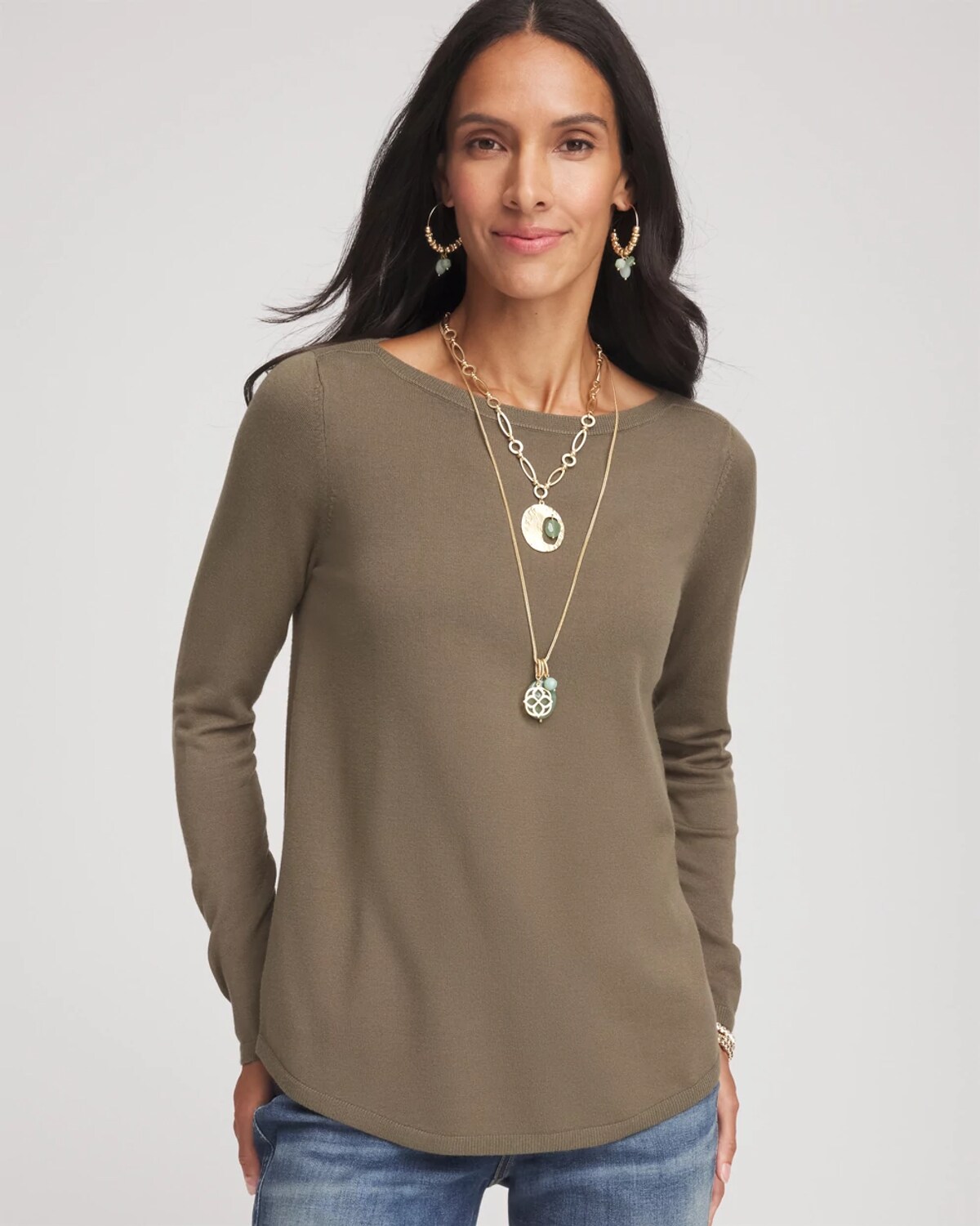 Chico's Ella Ribbed-bateau Pullover Sweater In Nettle Leaf