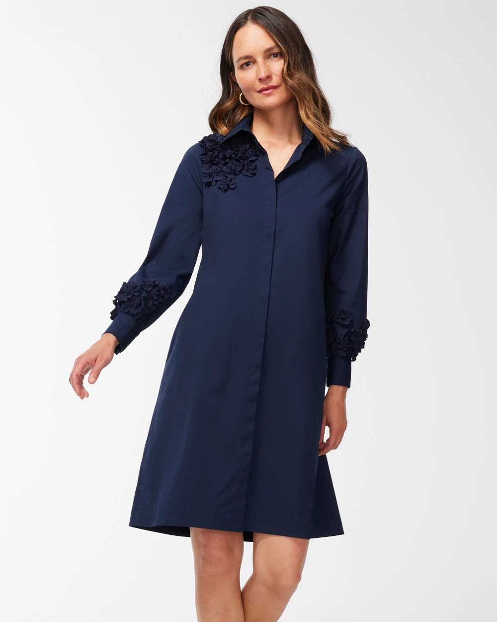 Poplin 3D Applique Shirt Dress