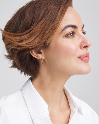 No Droop® Textured Gold Tone Hoop Earrings click to view larger image.