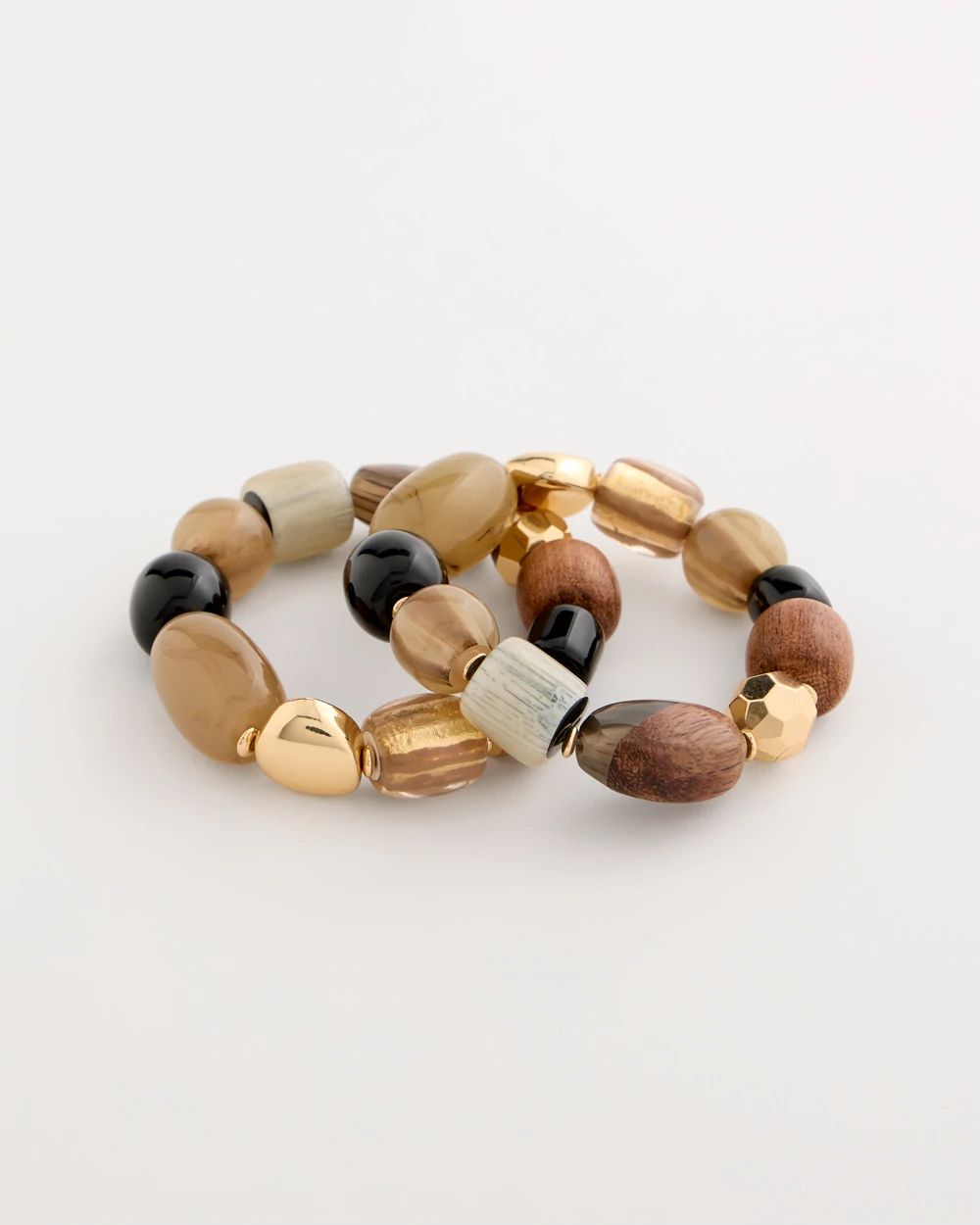 Stretch Set of Two Neutral Beaded Bracelets click to view larger image.
