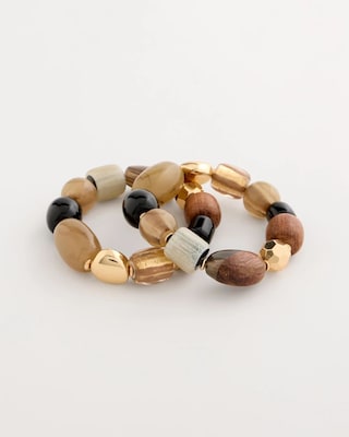Stretch Set of Two Neutral Beaded Bracelets click to view larger image.